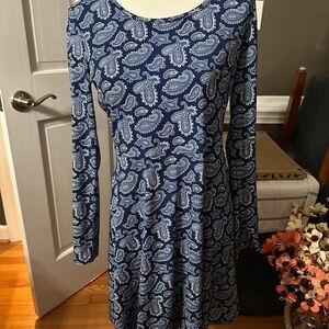 Michael Kors Navy Paisley A Line Long Sleeve Dress size Medium